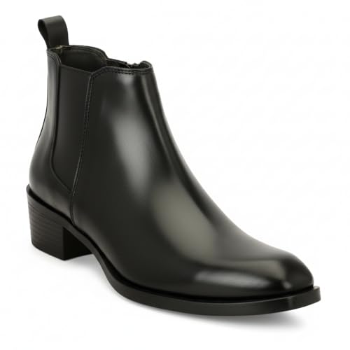 Image of Men's Chelsea Boots | Black Croc Textured Leather | Cuban Heel | Italian Design | TPR Sole | Cushioned Insole