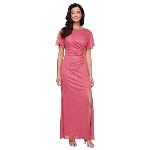 Image of S.L. Fashions Women's Glitter Mesh Stretch Dress W /Shoulder Embellishment Formal Long Gown, (Petite and Regular Sizes)