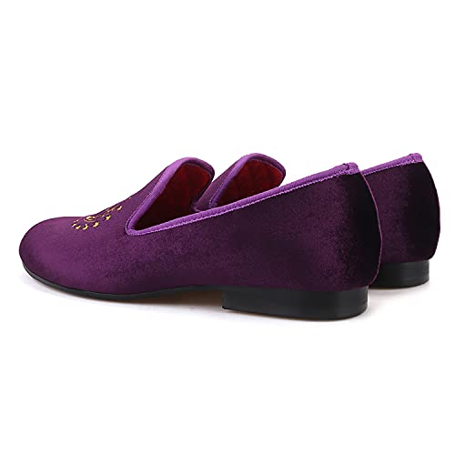 HI&HANN Purple Color Velvet Men Loafers with Delicate Embroidery Shoes Slip-on Loafer Round Toes Smoking Slipper4