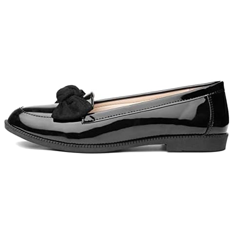 Lilley Anita Womens Black Patent Loafers with Bow Cover