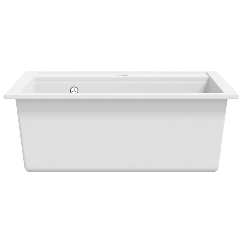 Fregadero de granito blanco 80% cuarzo y 20% resina, 565 x 510 x 306 mm, montaje superior, con cesta colador, resistente al calor hasta 280 °C, resistente a manchas y arañazos