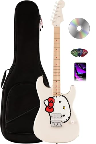 Fender x Hello Kitty White Stratocaster Bundle with Gig Bag Picks and Austin Bazaar Instructional Video