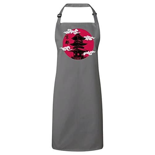 Tablier cuisine Kyoto gris chateau asie japon pour cuisinier