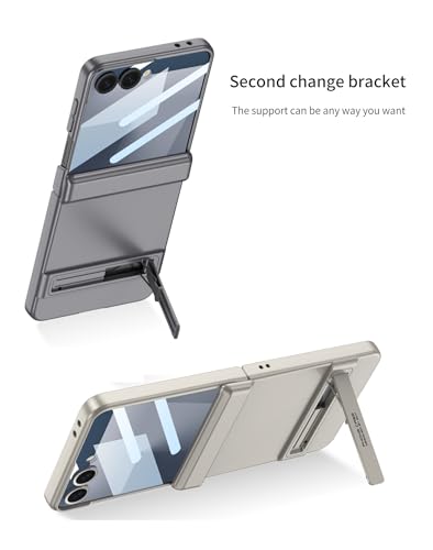 Image of Midkart Magnetic Cover Compatible with Samsung Galaxy Z Flip 7 Release 2025 Hinge Protection Kickstand Hard PC with Front Glass Cover 360-degree Protection, Grey