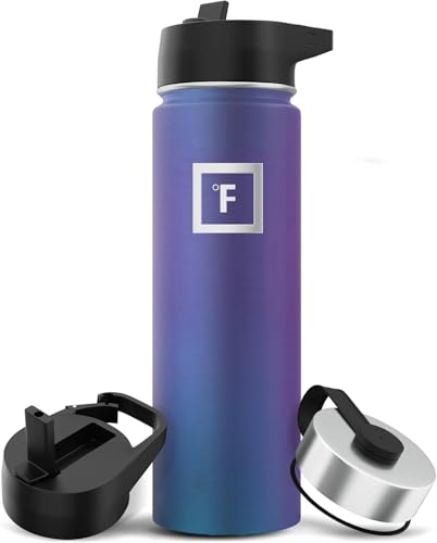 Iron Flask Sports Water Bottle - 22 Oz, 3 Lids (Straw Lid), Leak Proof, Vacuum Insulated Stainless Steel, Double Walled, Thermo Mug, Metal Canteen - Aurora