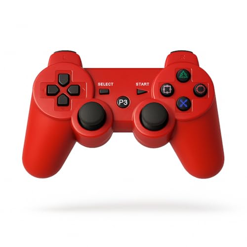 edgivet Mando Inalámbrico PS3 Compatible con Consolas y PC | Vibración y Joysticks de Precisión (Rojo)