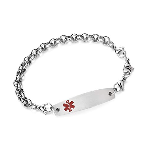 mnmhope Medical id Bracelets for Women and Men with Free Engraving Interchangeable Stainless Steel Rolo Chain Alert Bracelets 7.5-9