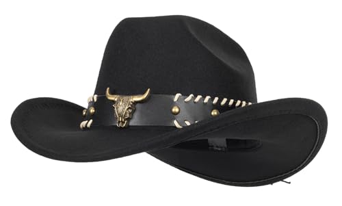 Image of Women-Classic-Western-Cowboy-Shapeable-Hat - Men-Roll-Up-Wide-Brim-Felt-Fedora-Hats-Cowgirl-Hat with Belt Buckle(M-L)