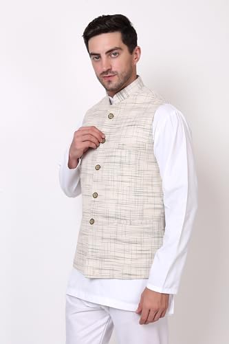 Image of FEBRi Men's Cotton Handloom Fabric Nehru Jacket | Casual Waistcoat for Men