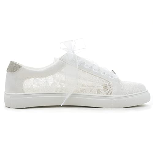 Elivandon 16053 Wedding Shoes Bridal Sneakers Flats Bride Tennis Shoes Flowers Lace Sneakers4