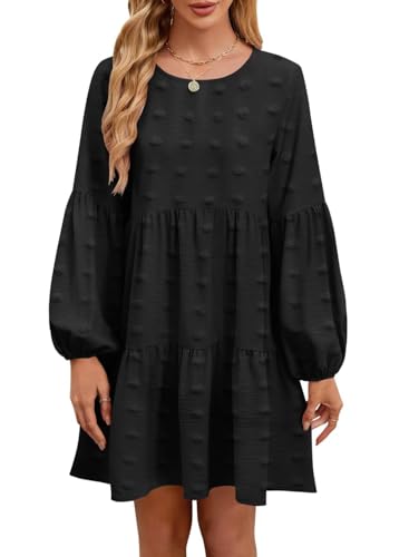 Image of QACOHU Falll Dresses for Women 2026 Crew Neck Long Lantern Sleeve Casual Loose Flowy Swing Shift Dress