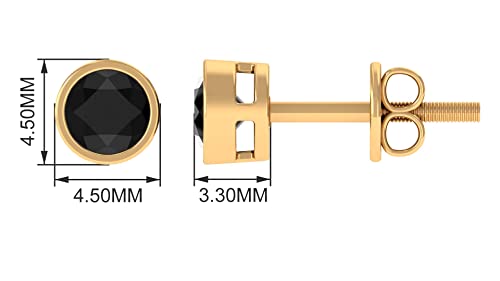 Black Diamond Stud Earrings For Women, Black Diamond Solitaire Stud Earrings, Bezel Set Black Diamond Gold Earrings (4 Mm Round Cut Black Diamond), 14K Yellow Gold #TOP5