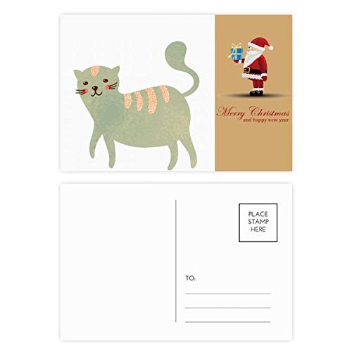 Lot de 20 cartes postales chat cyan aquarelle et Père Noël