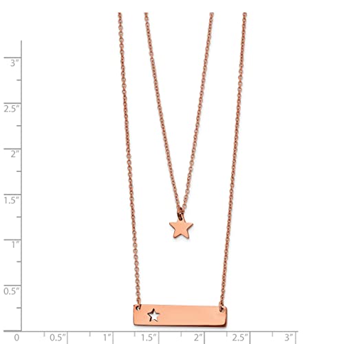 Lex & Lu Chisel Stainless Steel Rose Plated Star & Bar Multi-Strand Necklace #TOP2