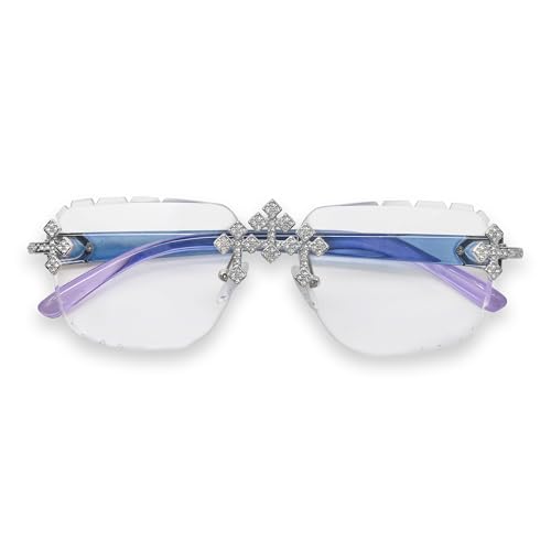 Image of Iced-Out Triple Cross Sunglasses - Frameless Diamond-Cut Luxury Shades for Men & Women | UV400 Hip-Hop Eyewear