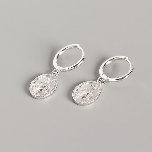 Dangle Virgin Mary Small Huggie Hoop Earrings for Women Teen Girls Cross Faith Oval Drop Hoops Earring Hypoallergenic Cuffs Fashion Jewelry Gifts3