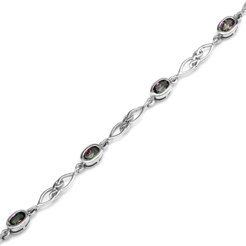 Image of Silvershake Birthstone Gemstones White Gold Plated or Yellow Gold Plated 925 Sterling Silver Scroll /Filigree Celtic Knot Weave 7.25 to 8.75 Inch with Adjustable Extension Bracelet Jewelry for Women
