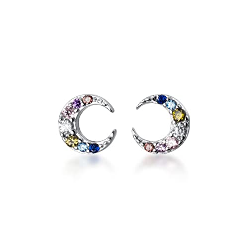 Boucles d'oreilles Lune Argent 925 : Bijou Raffiné aux Zircons Colorés pour Femme