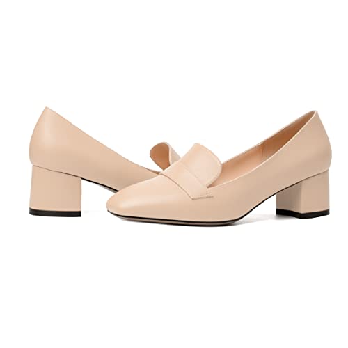 Image of MODENCOCO Womens Square Toe Slip On Comfortable Casual Matte Work Chunky Low Heel Loafers Shoes 2 Inch
