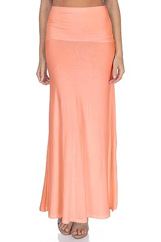 Women's High Waist Casual Solid Flare Maxi Skirt (Regular and Plus Sizes)