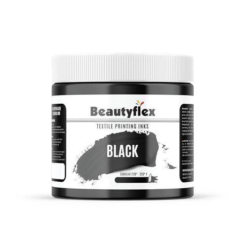 BEAUTYFLEX® Screen Printing Ink BLACK Plastisol Ink for screen printing - Fast Curing Painting for Cotton, Polyester and Other Fabrics, Fabric Paint for screen printing kit (8 fl oz, BLACK INK)