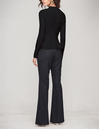 Womens Peplum Hem Crew Neck Sweater Basic Slim Fit Long Sleeve Ribbed Tunic Tops3