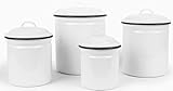 Enamelware 4 Piece Canister Set - Solid White with Black Rim