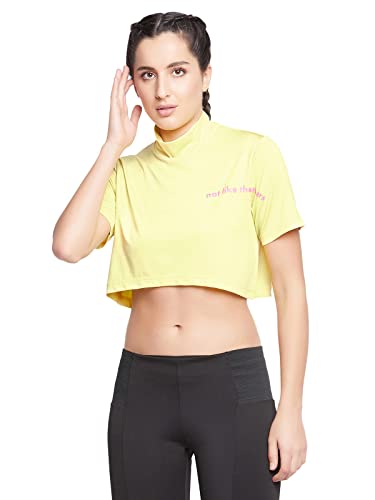 Image of Clovia Women's Comfort-Fit Active Crop Top - Yellow