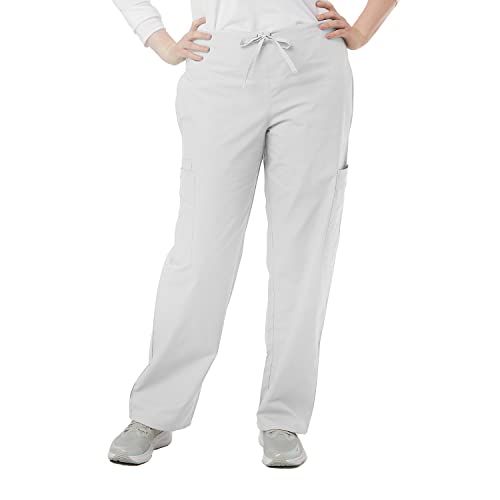 SPECTRUM UNIFORMS Unisex Scrub Pant Cargo Pant | Elastic and Drawstring Waist Soft Fabric Ideal for Medical Professionals Lab Work Wear Nurse Pant White