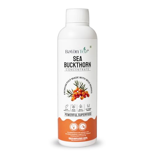 Image of Baton Himalayan Sea Buckthorn Pulp Pure Berry Concentrate, Rich in Omega 3-6-7-9 & Vitamin C, Immunity Booster, No Sugar Added, Supports Skin & Heart Health (300ml Pack 1)