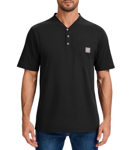 Men's Loose Fit Heavyweight Short-Sleeve Pocket Work Henley T-Shirt (Regular&Tall) - Main Image
