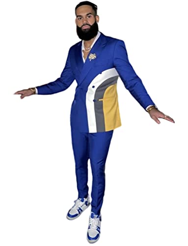 Kromoc Men's Peak Lapel Two-Piece Suit, Slim Fit Double Breasted Buttons Tuxedos Party Casual Daily Stylish