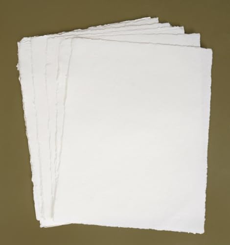 Image of Handmade Cotton Deckle Edge Paper, A4 Size, Set of 20, White (A5)