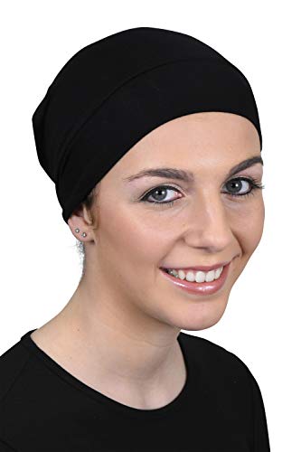 Landana Headscarves Womens Soft Sleep Cap Comfy Cancer Wig Liner & Hair Loss Cap - Black