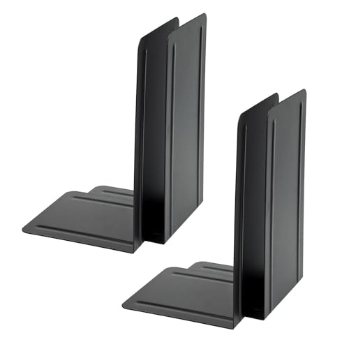 ALCO 4303-10-4 Metal Bookends, Pack of 4, Black, 14 x 24 x 13 cm, for School Office and Home