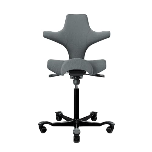Image of HAG Capisco Sit to Stand Chair-Black Frame-Upholstered Dark Gray