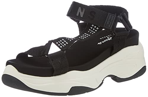 Preisvergleich Produktbild Pepe Jeans London Damen GRUB Logo Sandale, 999BLACK, 40 EU