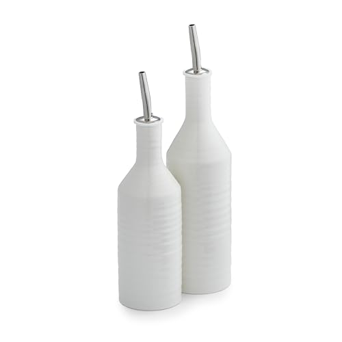 Portmeirion x Sophie Conran Oil & Vinegar Drizzler Set - White Porcelain, Durable with Controlled Flow, Suitable for Cooking and Table Service