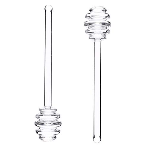HugeDE 2 Pcs 5.9 inch Glass Honey Dipper Sticks Honey Mixing Stirrer Honey Spoon Honey Wand Wedding Party Favors