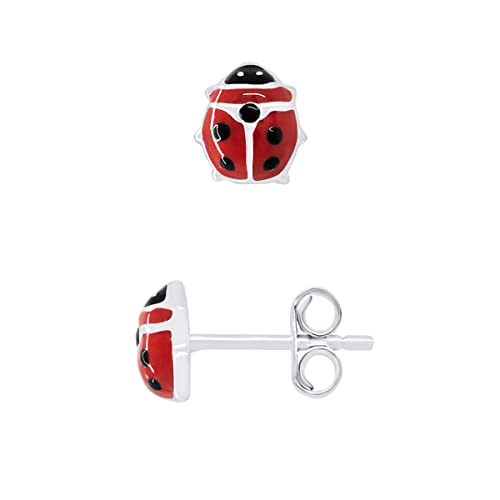 ❤️ Amours, Bisous & Câlins - Boucles d'Oreilles Enfant COCCINELLES - Argent 925 et Émail - 100 % Anallergique - Système Poussettes - Convient pour Enfants de 2 à 12 ans - Bijou Enfant Cover