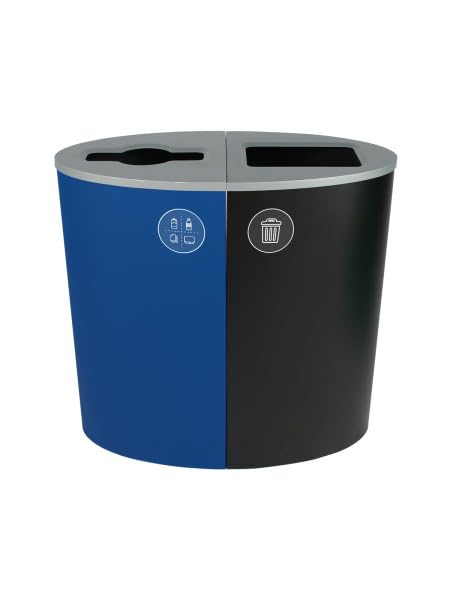 Sturdy Essentials Spectrum Powder Coated Steel Recylcing Bin and Waste Bin Combinations Used for Commercial Spaces, Businesses, Offices, Hotels, Apartments (Blue Mixed Recycling + Black Waste)