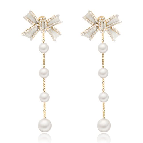 Pearl Earrings for Women Pearl Bow Drop Earrings Prom Party Wedding Earrings for Brides Jewelry Gifts