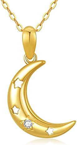 WSX 14K Crescent Moon Necklace for Women Yellow Half Moon Pendant Hollow Star Jewelry for Her, Wife, Mom, Girls