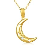WSX 14K Crescent Moon Necklace for Women Yellow Half Moon Pendant Hollow Star Jewelry for Her, Wife,
