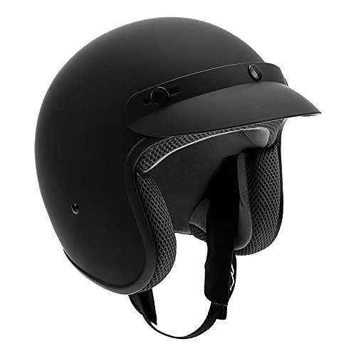 XFMT Open Face Motorcycle Helmet Retro Vintage 3/4 Moped Helmets with Sun Shield for Vespa Motorbike Cafe Racer Cruiser Bobber and Chopper DOT Approved Flat Black