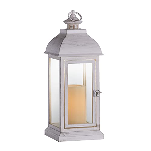 Sterno Home GL43857 Hanging Farmhouse LED Light Flameless Candle Lantern, 15.9 in, White