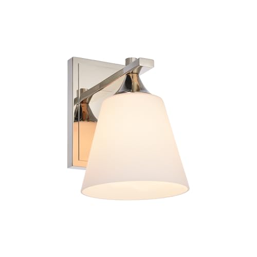 Image of Polished Nickel Wall Sconce Light, American Sconces Wall Lighting, Traditional 1 Light Bathroom Vanity Lighting with Opal Glass Shade, Wall Light for Bedroom Bathroom Living Room Entryway Hallway