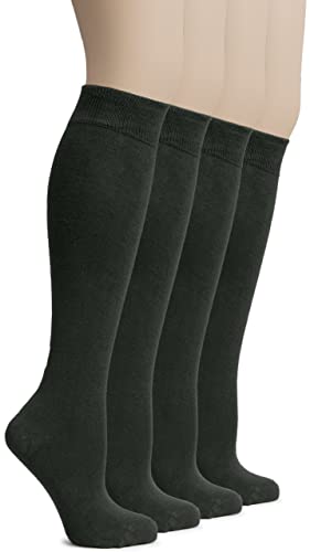 Image of Hugh Ugoli Women's Rayon Derived from Bamboo Knee High Socks Comfort Seam Long Dress Socks, Shoe Size 5-8 /8-11, 4 Pairs