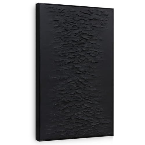 Zessonic Hand-Painted Thick Textured 3D Abstract Wall Art Large Black