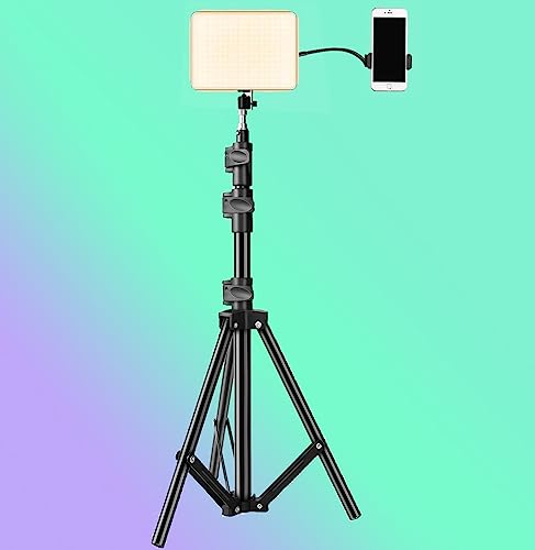 Image of GiftMax LED Camera Light for Videoshooting, Photography, Video Recording, Conference, YouTube 2700K-5700K CRI95+ (Camera Light + 6ft Stand + Mobile Holder)